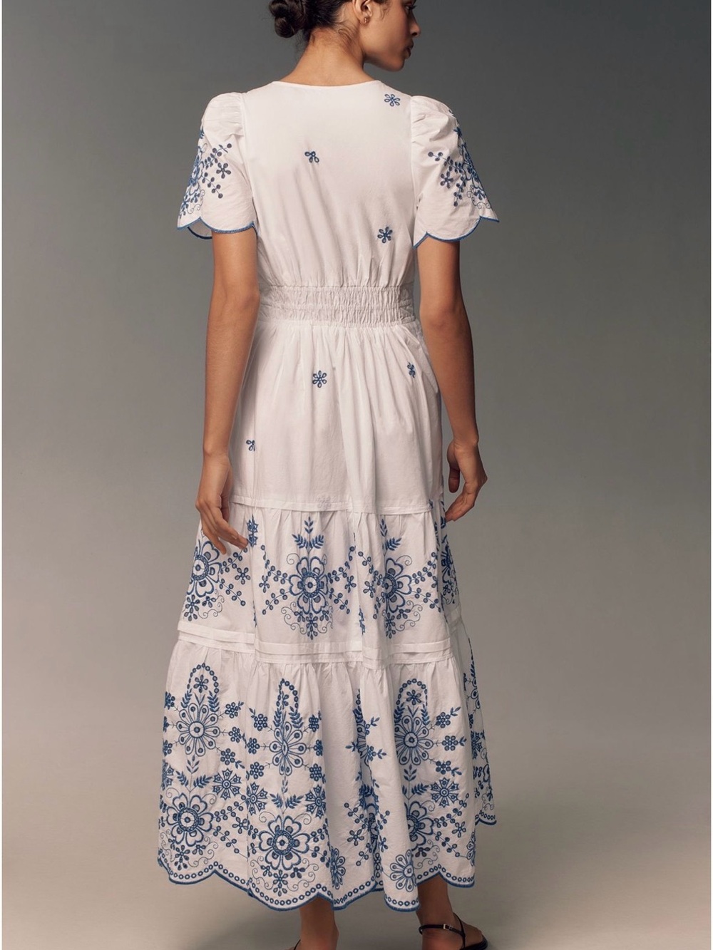 Anthropologie The Somerset by Maeve White Maxi Dress with Blue Embroidery - Picture 3 of 10